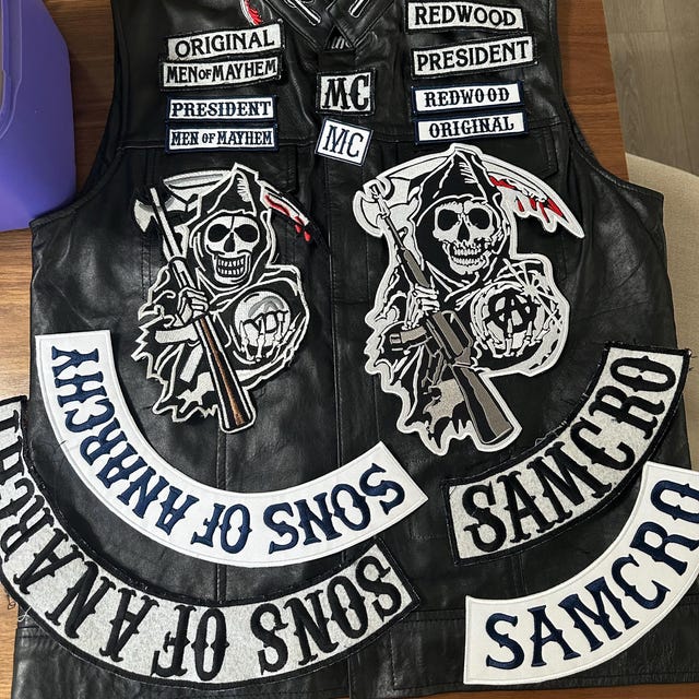 Sons of Anarchy Jax Teller Leather Vest Embroidered Patches Set
