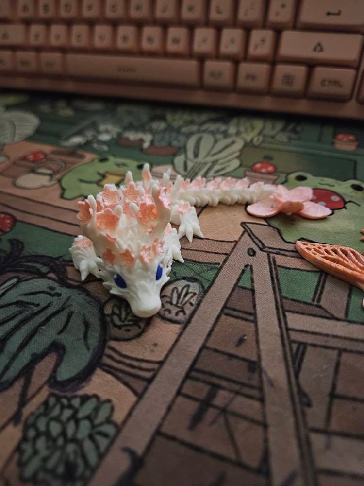 Cherry Blossom BABY Dragon with Dragon Egg - 3D Printed and Fully Articulated 6-inch-long Dragon, Sensory Toy, Fidget Toy, Stocking Stuffer