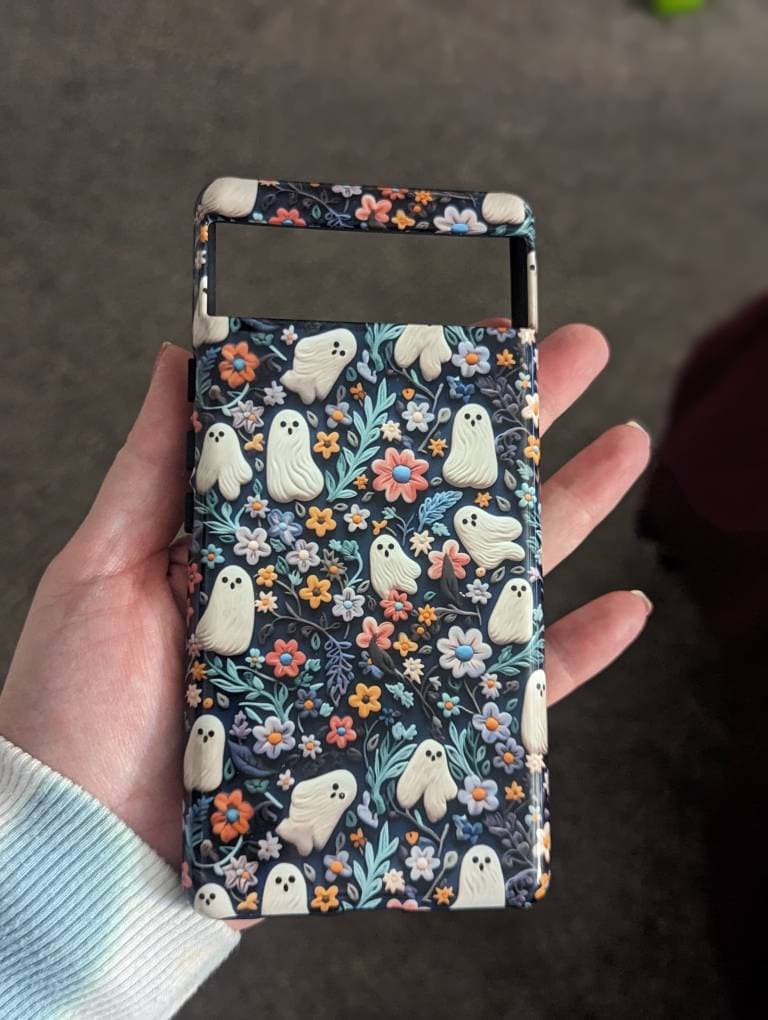 Ethereal Clay Effect Ghosts and Flowers Phone Case | Spooky Ghosts Floral Phone Case | Cute Halloween | MagSafe | iPhone | Pixel | Samsung