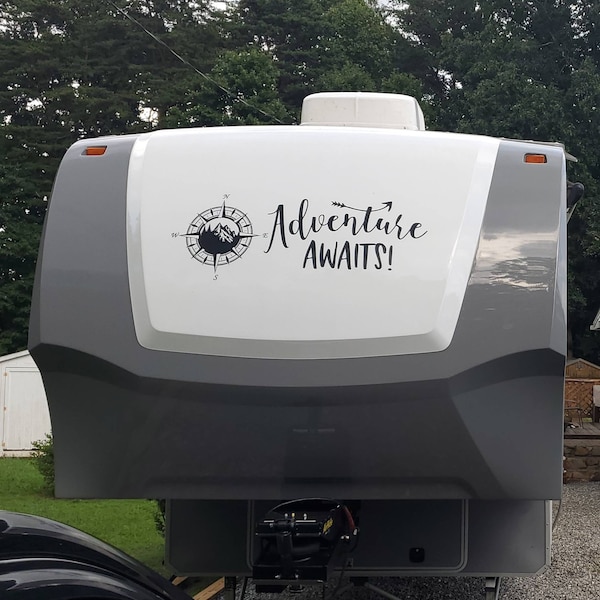 Compass Rv Decal With Mountains - Adventure Awaits Camper Decor Vinyl ...