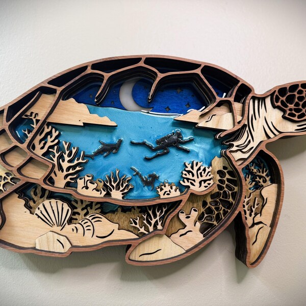 MD44 Laser Sea Turtles Cutting SVG 3D Woodland Phoenix Scene Laser Cut ...