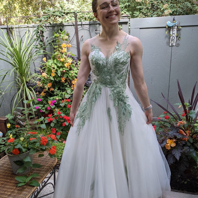 Sage Green Tulle Lace Wedding Dress: Romantic Aline Boho Gown - Etsy
