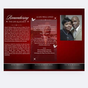 Editable Canva Funeral Program Template | Navy Rose | 4-Page 11X17 Bi-fold | Memorial Keepsake | Rest in Peace | Canva Template | #081