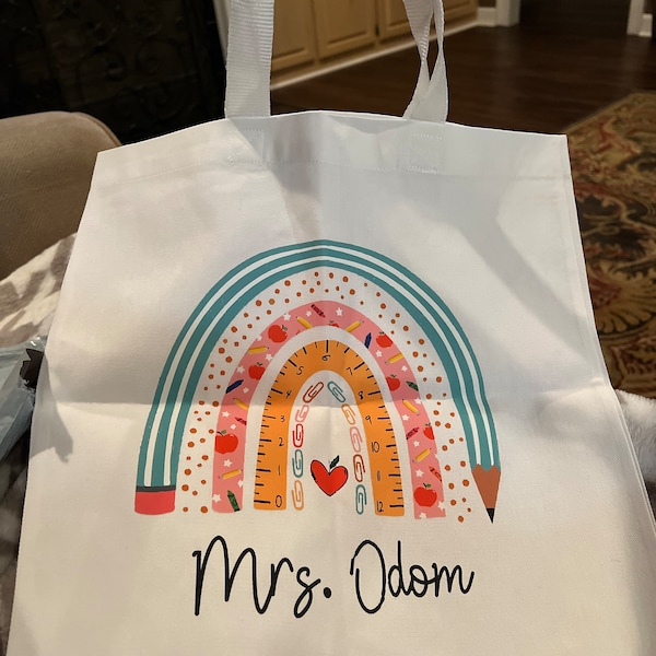 Personalized Teacher Tote Bag, Boho Rainbow Teacher Gift - Etsy