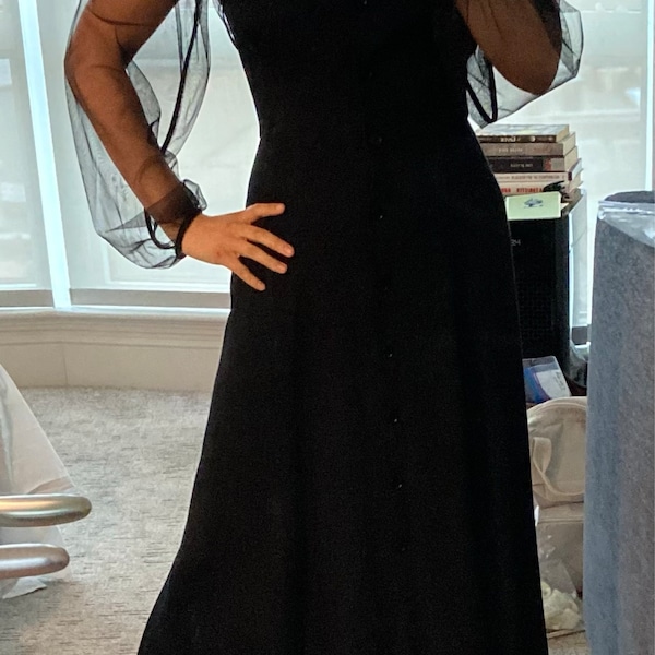 Sleeveless Mesh Mockneck Dress - Black main image 1