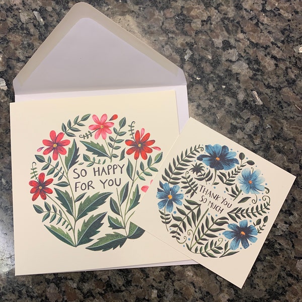 Congratulations Card - Illustrated so Happy for You - Floral Watercolor ...