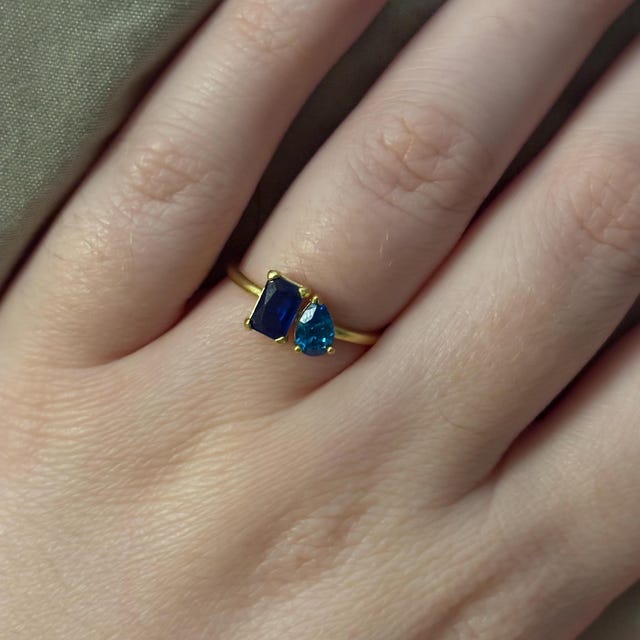 Emerald & Pear Cut Birthstone Ring by Caitlyn Minimalist