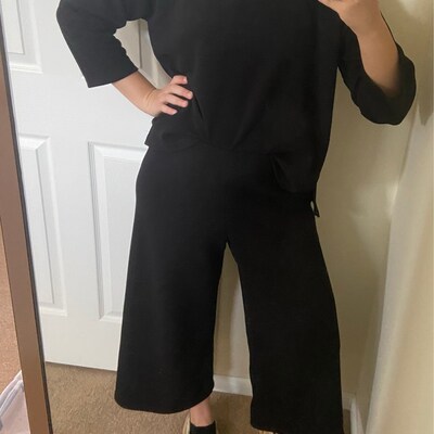4 COLORS / 2pc-Set Soft Loungewear Gray Black Red Purple Long Sleeve Casual Wear Top Bottom Pajama Set / RENA / One Size