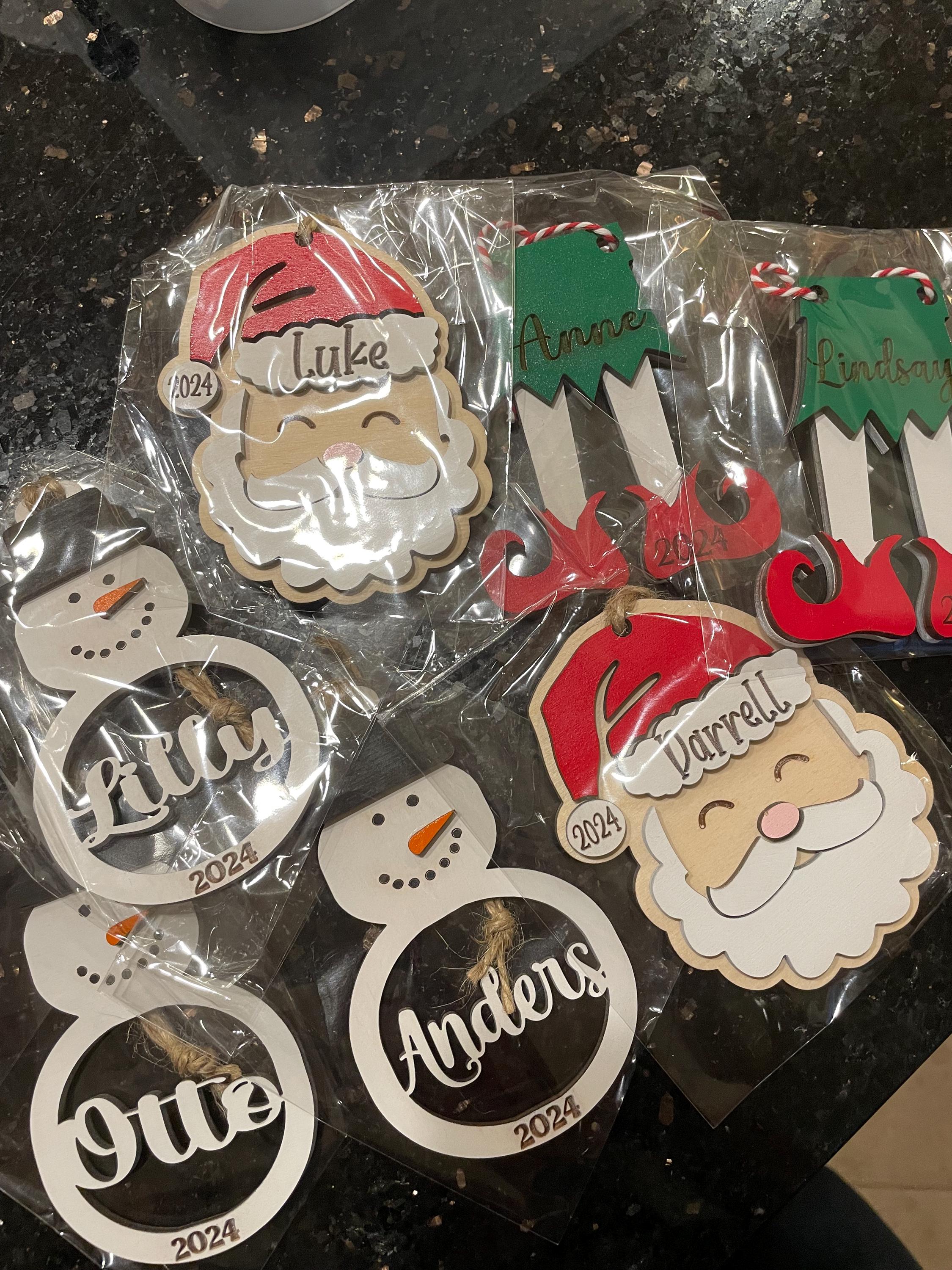 Personalized Santa Christmas Ornament: Laser Cut Wood Holiday Bauble