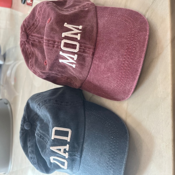 Mom & Dad EMBROIDERED Dad Hat Cap, Pigment Dyed Unstructured Baseball ...