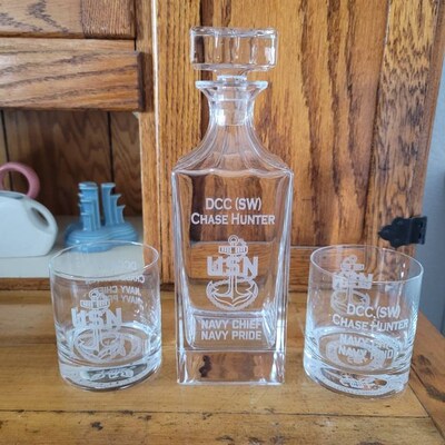 Navy Chief Whiskey Decanter Set Personalized, Custom Navy Gift, Engraved Whiskey Decanter and ...