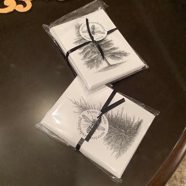 Pine Tree Note Card Set of 10 in White or Light Ivory With Matching ...
