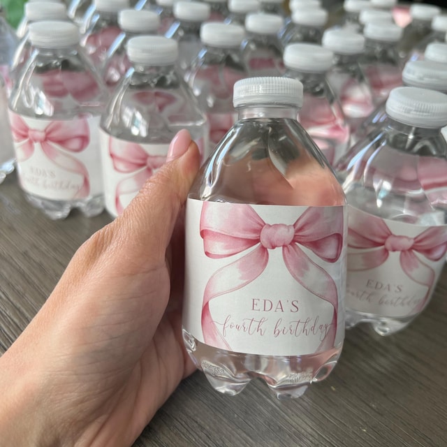 48 Etichette Adesive Rosa Per Bottiglie Acqua Festa Della Mamma - Scritte Happy Mother's Day