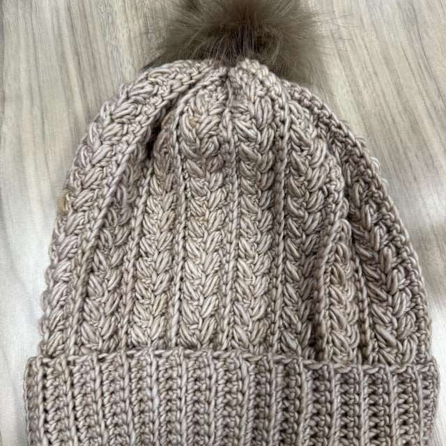 A customer's finished Snowy Wheat Stitch Puff Crochet Beanie Pattern