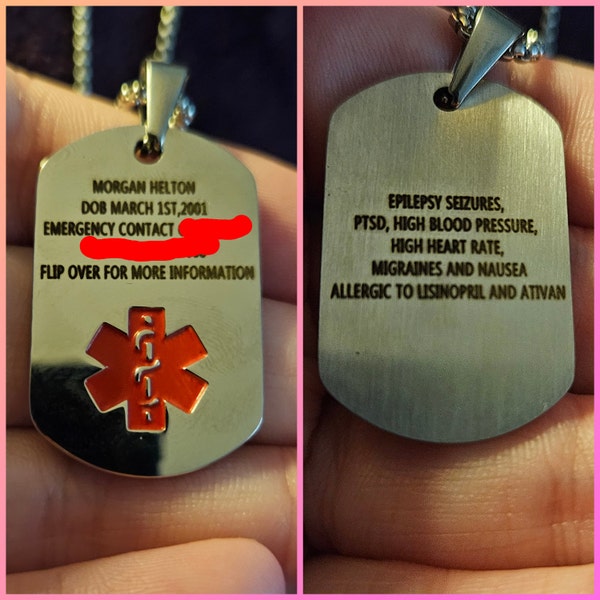 Custom Medical Alert Necklace for Men Women, Stainless Steel Engraved ...
