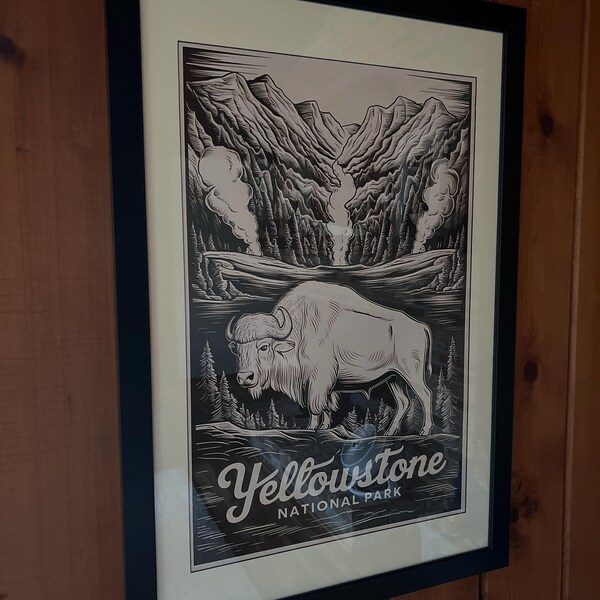 Vintage Yellowstone National Park Poster, Bison Art Print, National ...