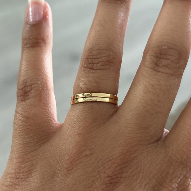Personalized 18k Thin Band Ring, Engraved 18k Solid Yellow