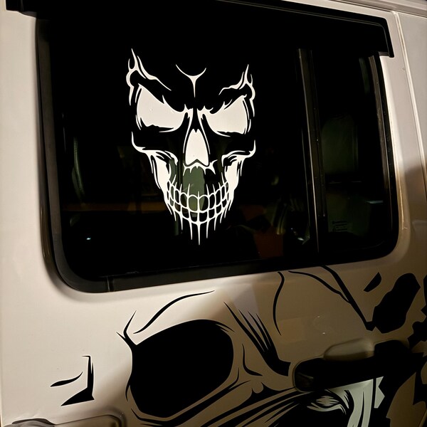 EW Designs Angry Skull Feather Headdress Vinyl Decal - 4 Inch Tall Red & Gray Bumper Sticker