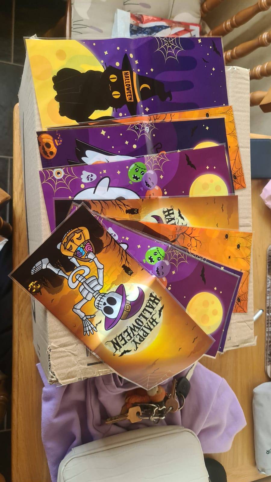 Halloween dark pumpkin wizard mixed sweet bags. Ties included. 12.5cmx27.2cm Pack of 10, 25, 50 or 100. FREE UK DELIVERY