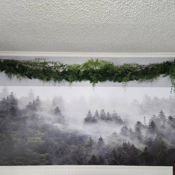 Misty Pine Tree Forest Landscape Peel and Stick Wallpaper Self Adhesive ...