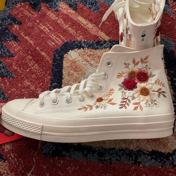 Wedding Converse for Bride, Fall Rustic Flower Embroidered Converse ...