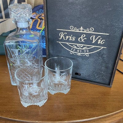 Engraved Old Fashioned Whiskey Glasses Set Personalized Wooden Decanter Set With Whiskey Stones ...