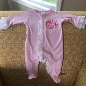 Baby girl coming home outfit monogrammed footie ruffle | Etsy