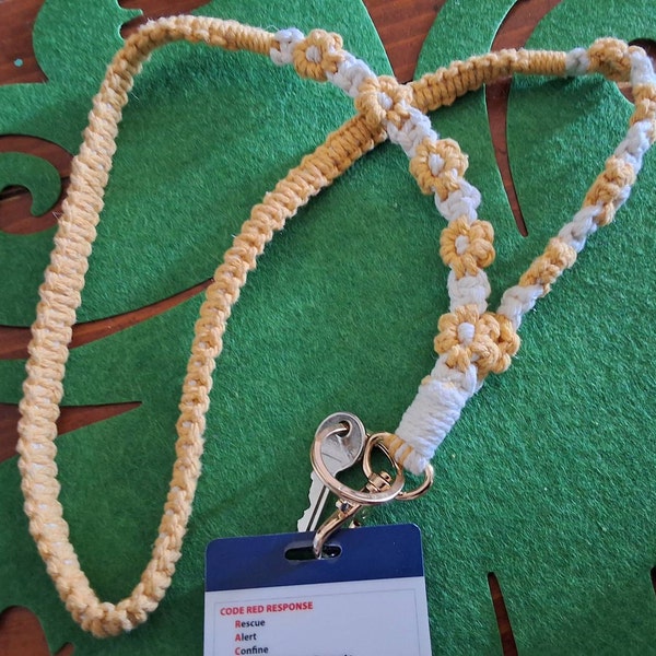 Floral Macrame Badge Lanyard, Handmade Knotted Flower Card ID Necklace ...