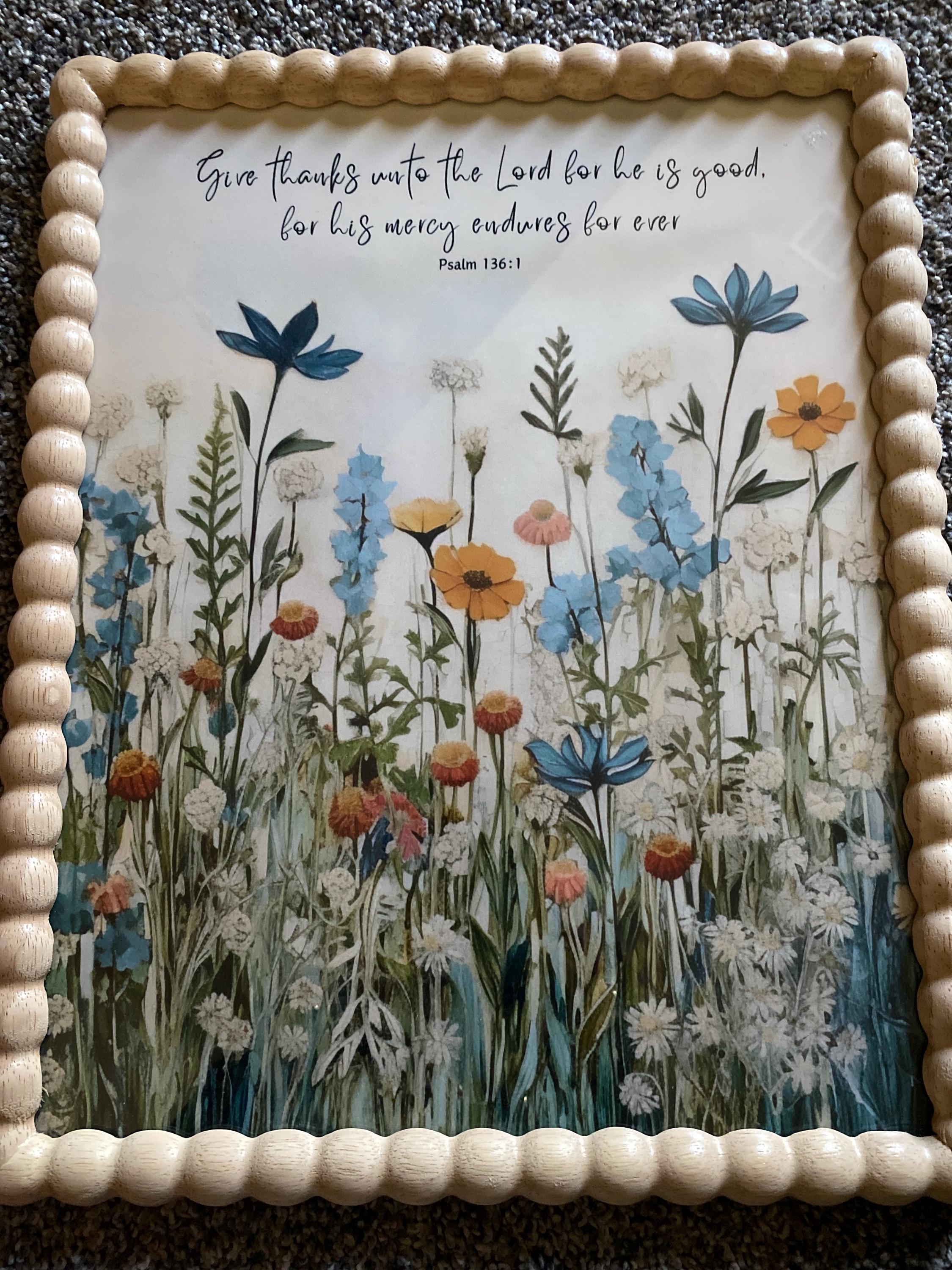 Art Print, Give Thanks To The Lord For He Is Good, His Mercy Endures Forever, Psalm 136:1, Scripture Art, Christian Wall Art, Wildflower Art