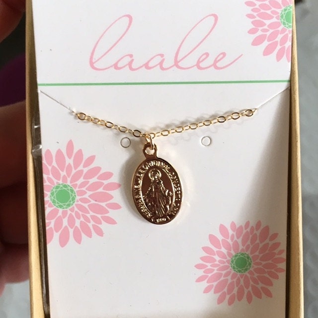 Gold Filled Virgin Mary Necklace Miraculous Medal Necklace, Blessed Mother Necklace, Gold Mary Necklace, Gold Mary Jewelry, Madonna Necklace