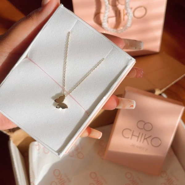 Tiny Gold Butterfly Necklace, Minimalist Gold Charm Pendant, Dainty 14k ...