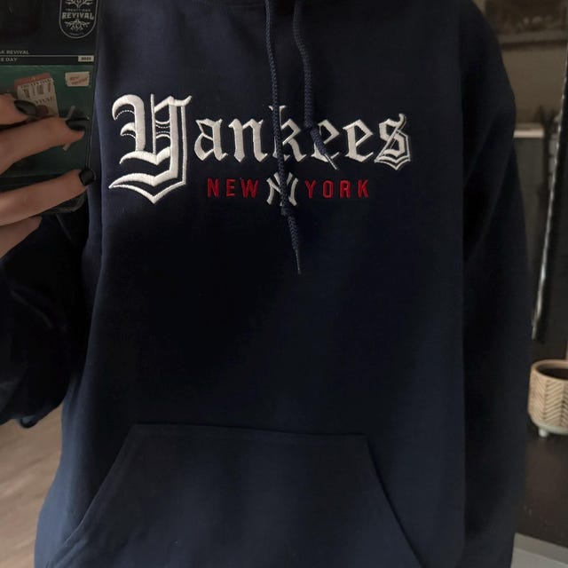 Embroidered Yankees Crewneck: Old English New York Baseball Embroidered Yankees Crewneck: Old English New York Baseball