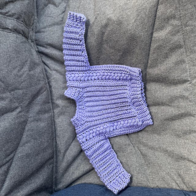 A customer's finished Autumn Wheat Child Crochet Sweater Pattern PDF