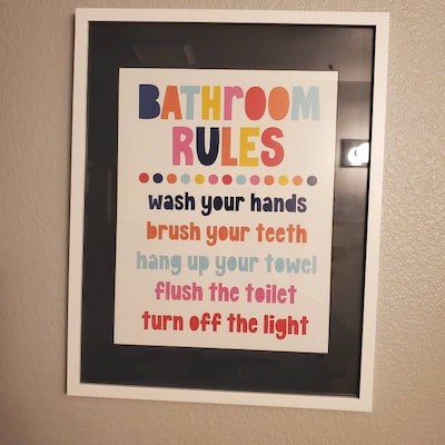 Bathroom Rules, Colorful Kids Bathroom Printable Sign, Kids Bathroom ...