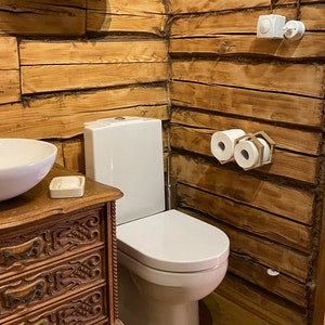 Toilet Paper Holder Wall Mount, Wood TP Floating Storage Shelf for Tissue,  Hanging Wooden Honeycomb Restroom Loo Roll Rack 