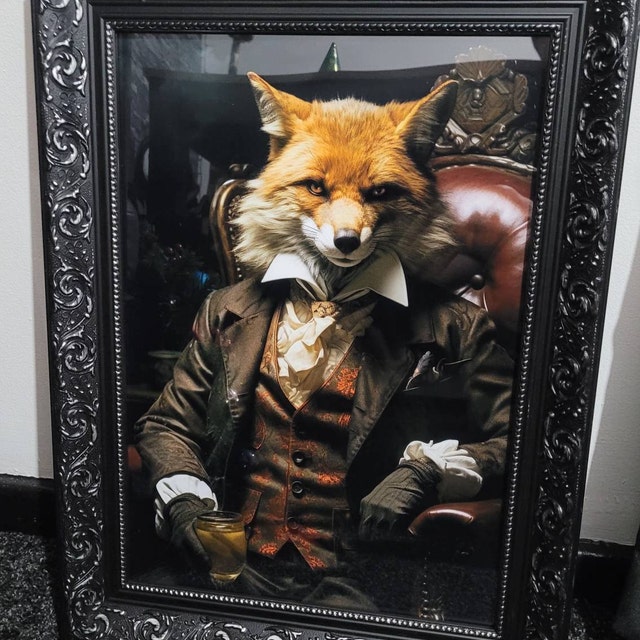 Victorian Fox Wall Art Print, Gentleman Animal Portrait, Dark