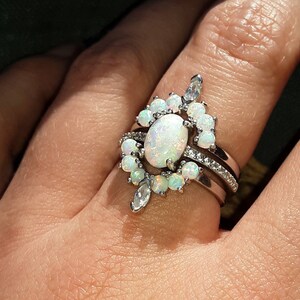 Curved White Opal Ring Opal Stackable Ring White Opal Ring - Etsy