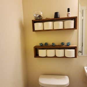 Floating Rectangle Shelf Bathroom Shelf Quality Wood Shelf Kitchen Storage  Minimalist Mid Century Modern Toilet Paper Holder 