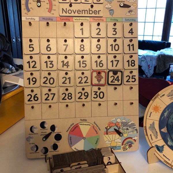 Montessori Calendar Wooden Kids Calendar Classroom Calendar Toddler Montessori Calendar Wooden Kids Calendar Classroom Calendar Toddler