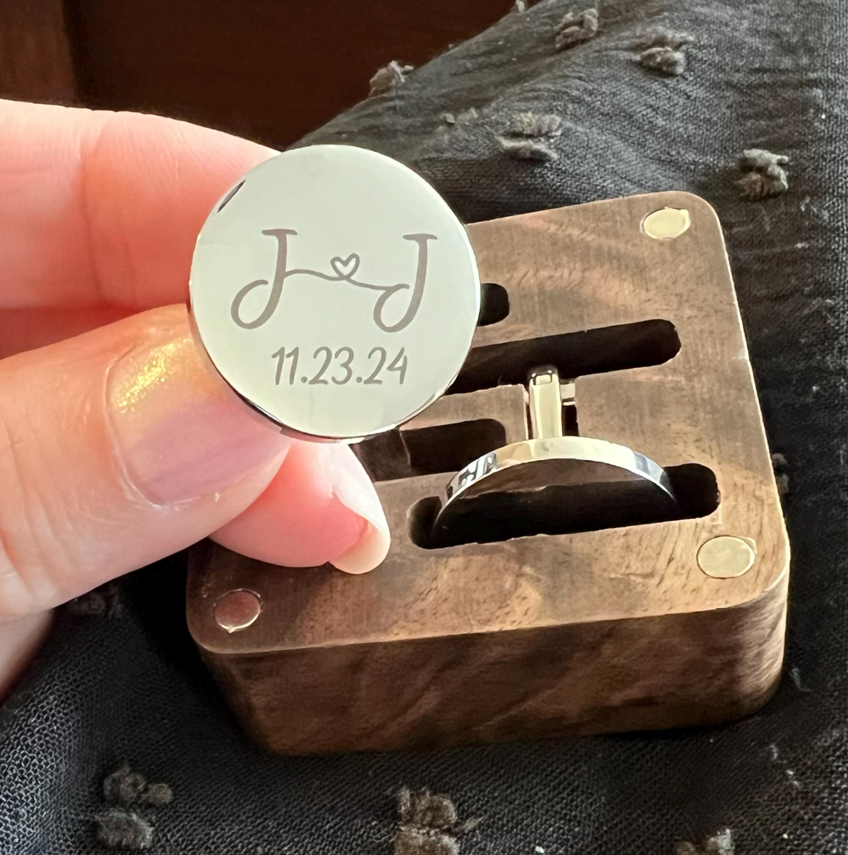 Custom Metal Cufflinks - Engraved Box Optional, Wedding Day Cuff links for Groom Dad Father of the Bride gift, Anniversary Gift for Husband