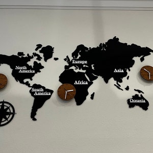 大型壁掛け時計、タイムゾーン、世界時計、世界地図、100 cm x 56 cm