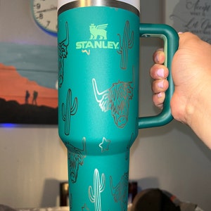 Western Theme Tumbler, Engraved Stanley, 40oz Quencher, Custom Cup,  Personalized Water Bottle, Western Gifts, Longhorn, Saddle, Cactus 