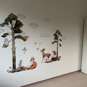 Adesivi Murali Bambini - Foresta Con Alberi E Animali, Decorazione Grande Per Cameretta, Rimovibile (Modello E)