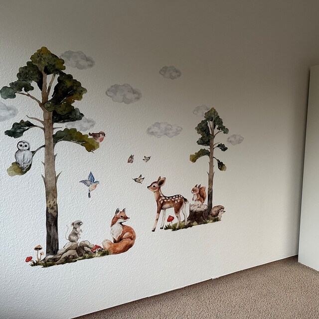 DECOWALL SG-2113 Foresta Animali Adesivi da Parete Albero Elefante Murali Decorazione per Camera Letto Asilo Nido Cameretta Soggiorno Bambini Murale Stickers