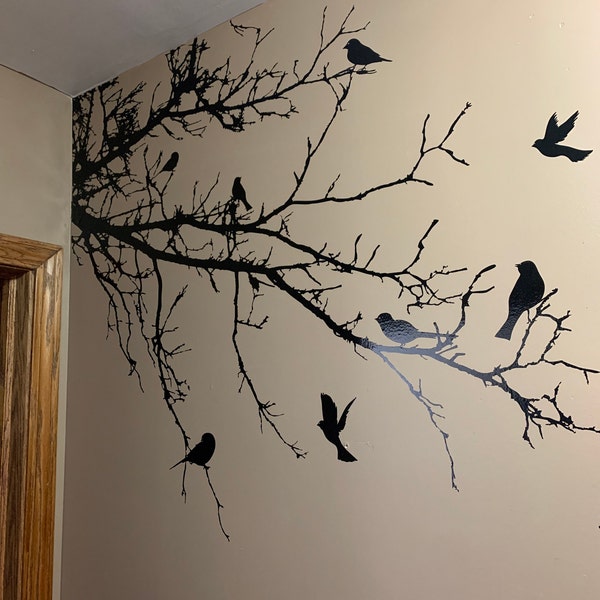 Birds on Tree Branch Vinyl Wall Decal Sticker. Bathroom / Bedroom Home ...