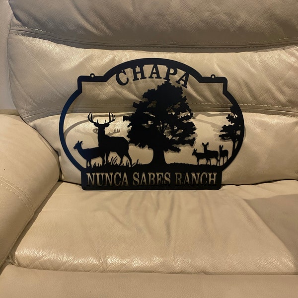 Deer Ranch Family Name Sign- Outdoor Deer Scene Metal Art- Personalized ...