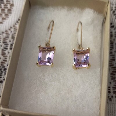 Pink Amethyst Earrings, February Birthstone, Lavender Rectangle ...