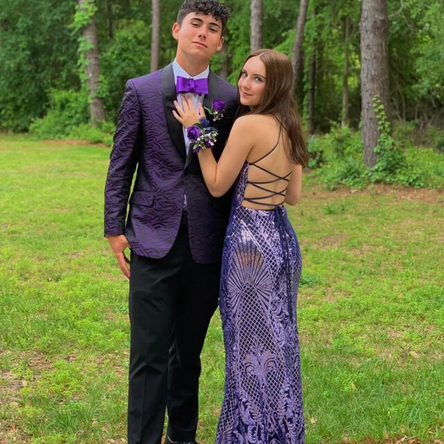 corsage purple dress Purple Rose Prom Corsage & Boutonniere Set: Silk Flower Bouquet