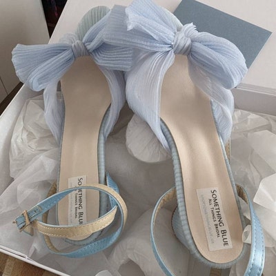 Nancy Something Blue Wedding Bridal Heels Shoes Strappy Tulle Knot Bow ...