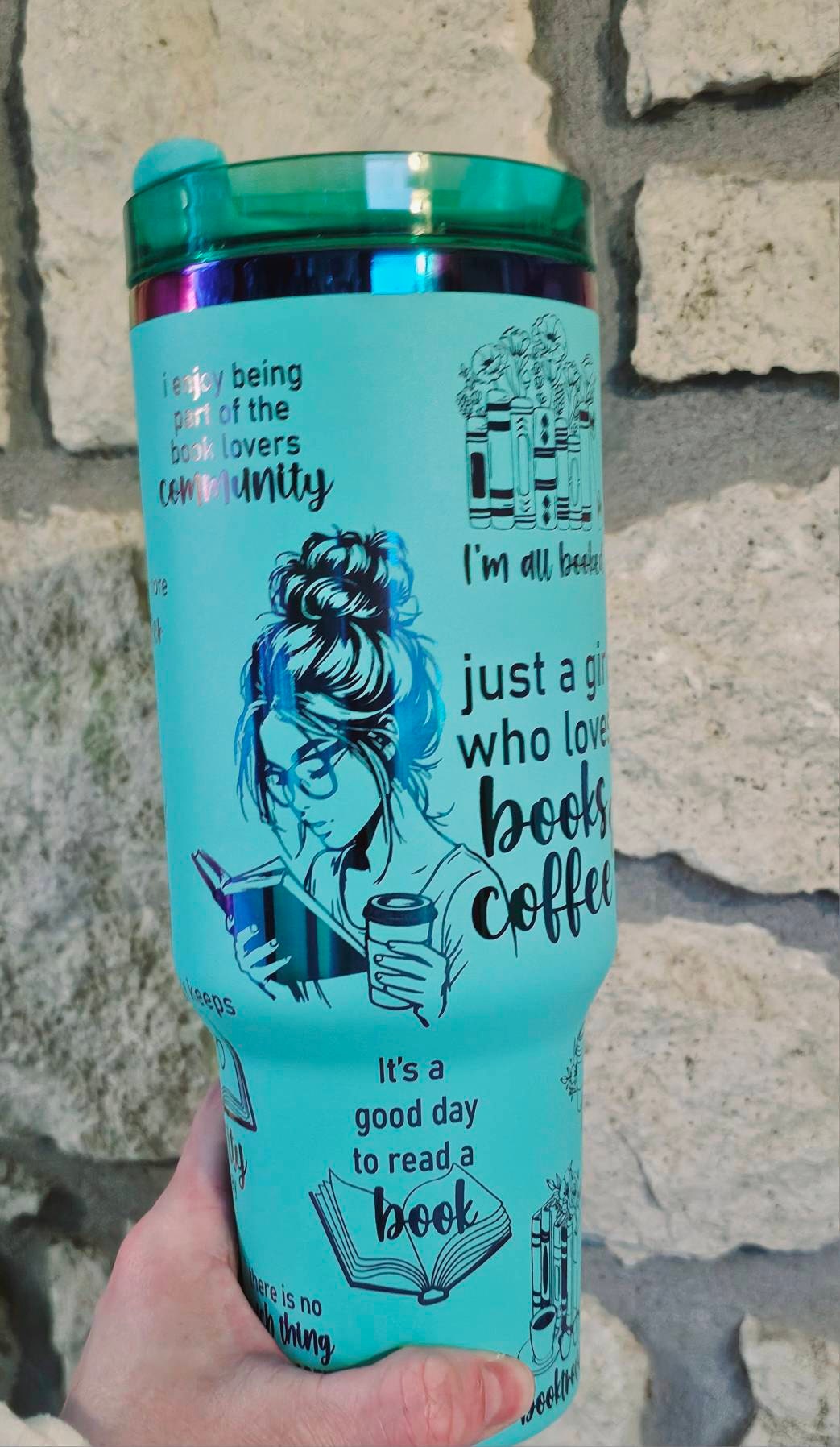 Just a Girl Who Loves Books Engraved Tumbler - 40oz Insulated Cup with Handle - Reading Lovers Gift